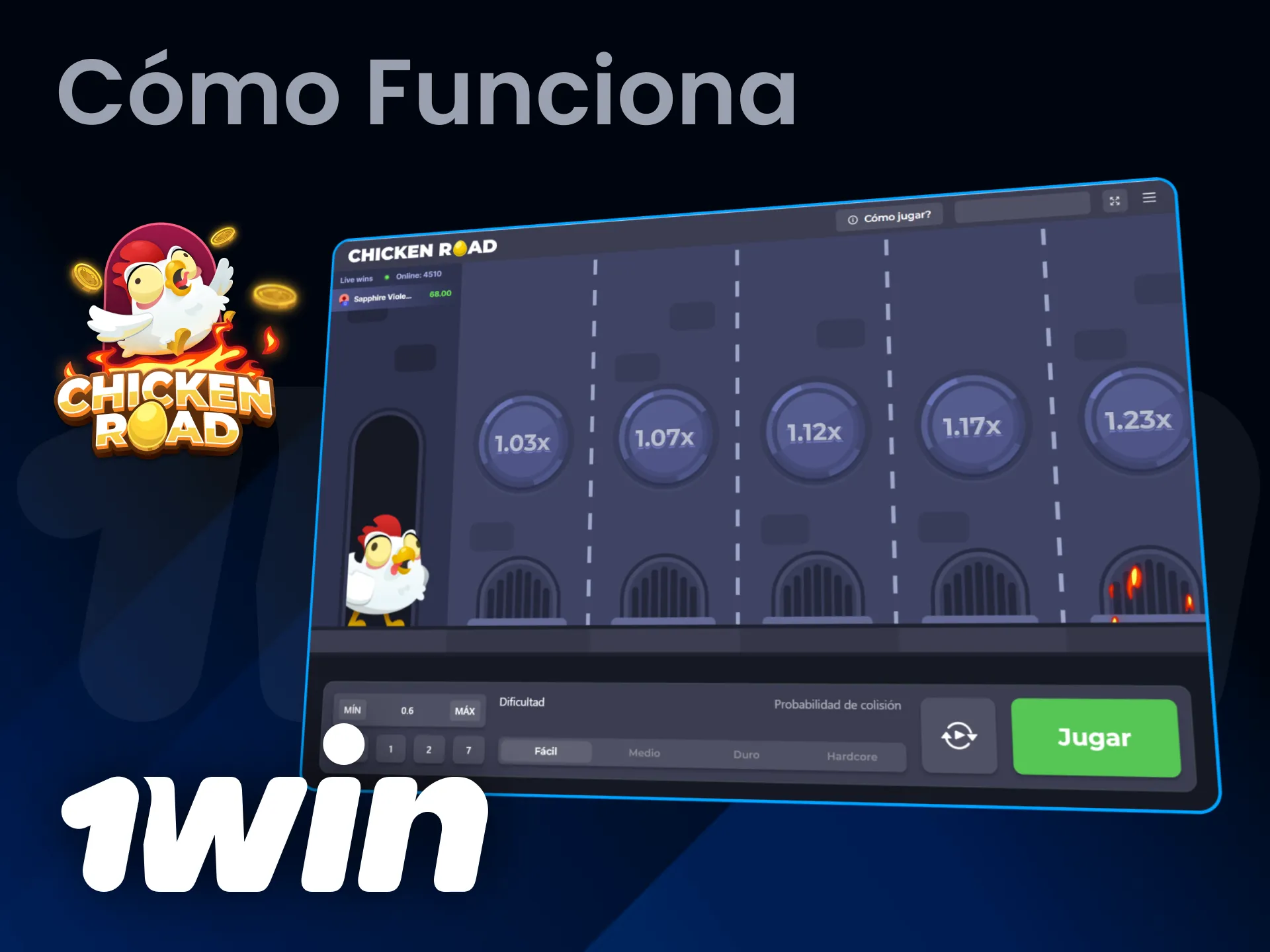 Aprende cómo funciona el divertido juego Chicken Cross en 1win Chile.