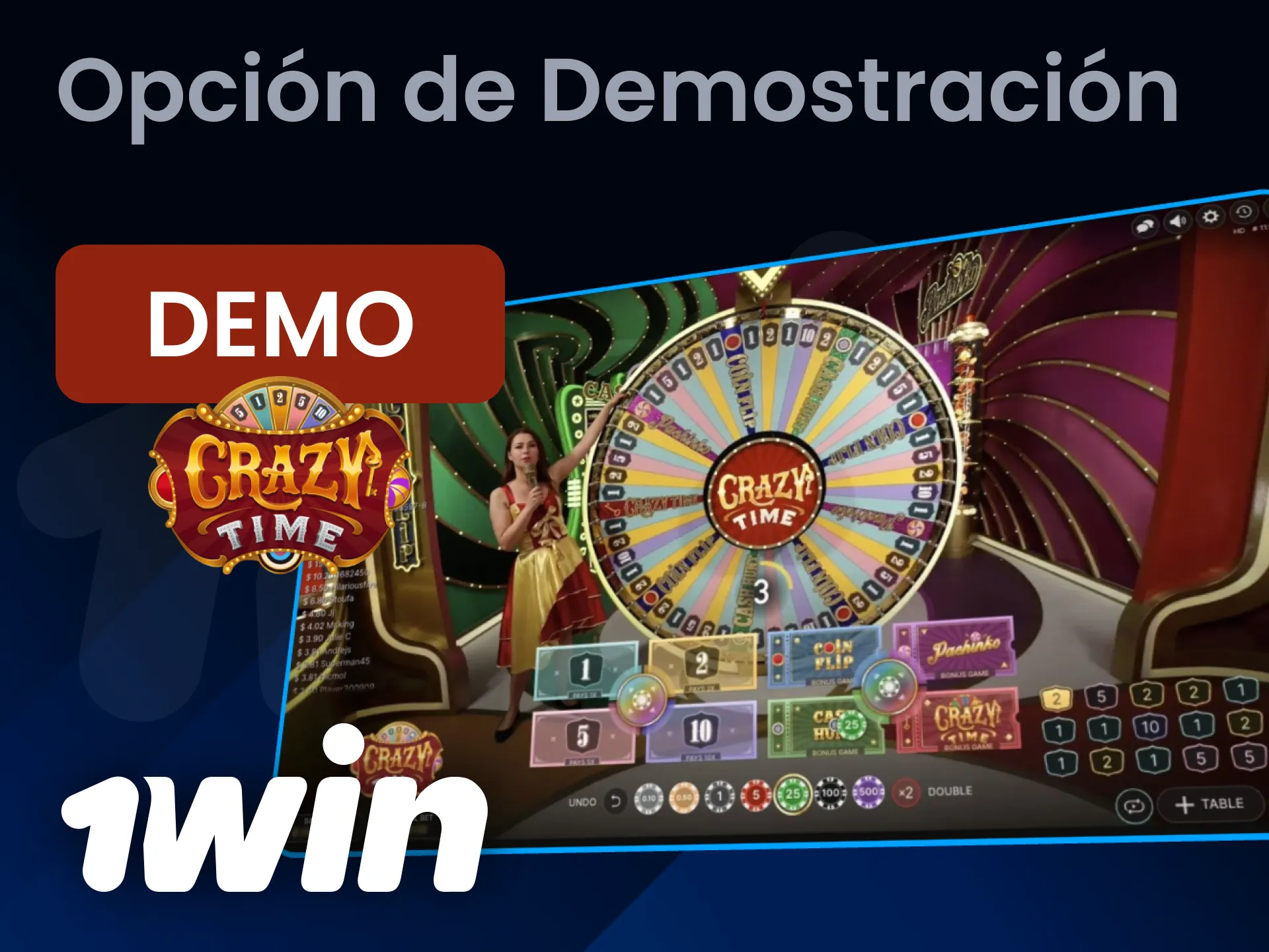 Explora el modo demo de Crazy Time disponible en 1win Chile.