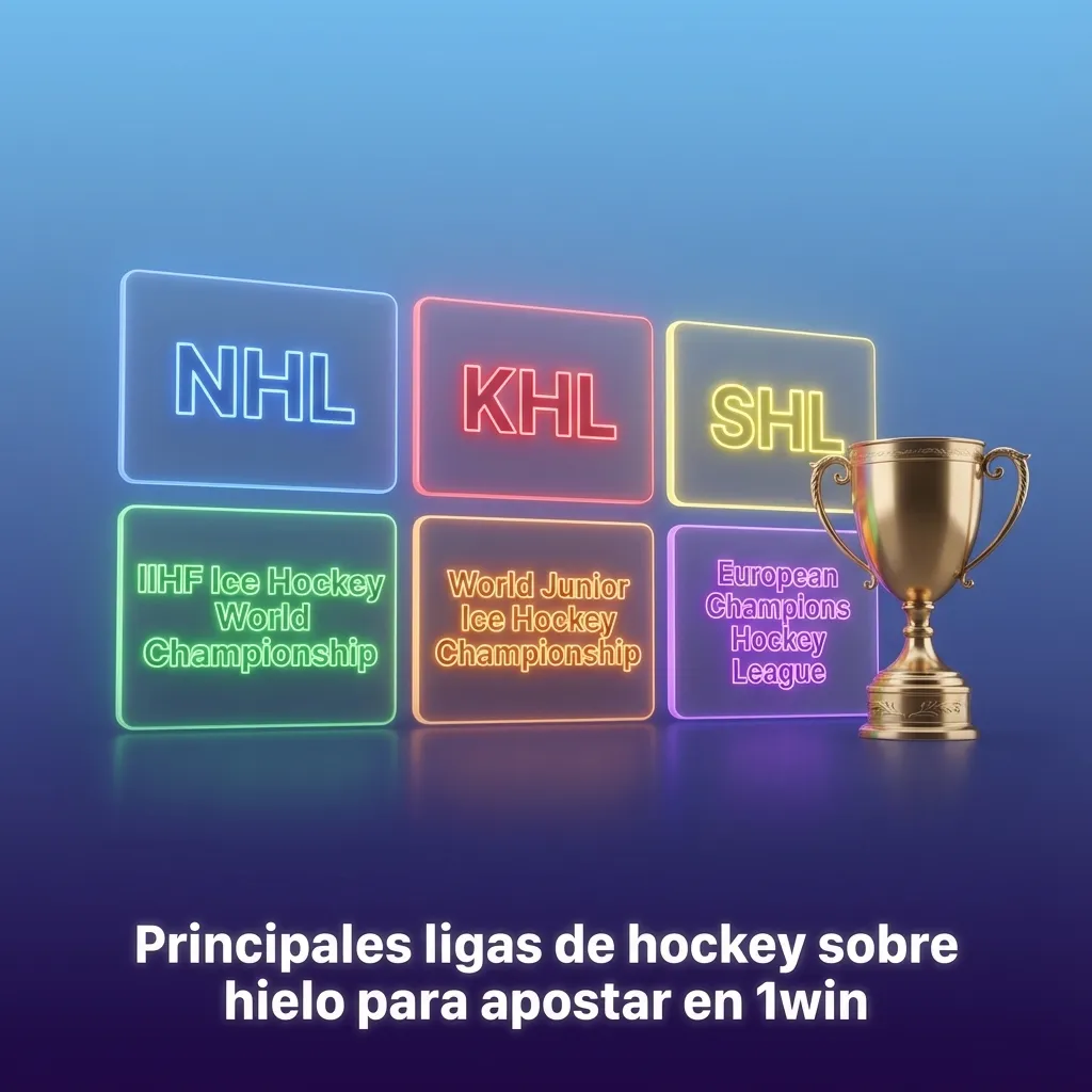 Pantalla de 1win mostrando partidos y ligas de hockey sobre hielo como NHL, KHL y ligas europeas para apostar