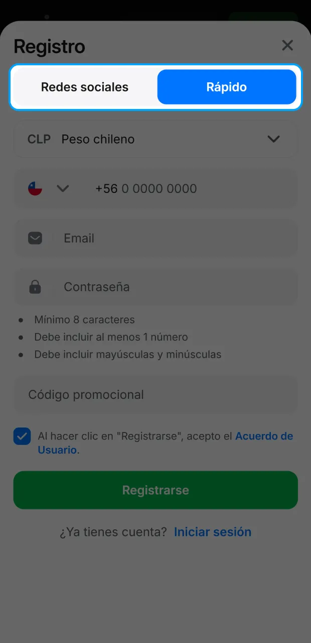 Elige el tipo de cuenta adecuado para activar el código promocional de 1win Chile.